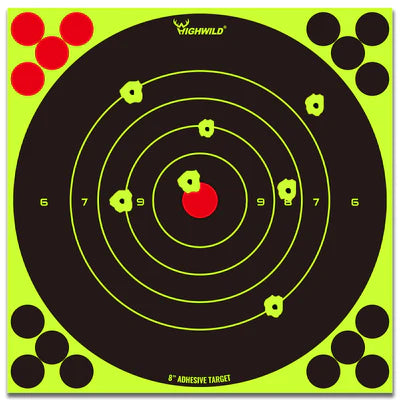 12X12 Inch Splatter Adhesive Bullseye Fluorescent Yellow Shooting Target Stickers-25PK